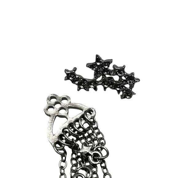 Cubic Zirconia Star Tassel Dangle Drop Earrings Silver-Tone Long Chain Design - Picture 3 of 8